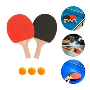 Kit Ping Pong Tênis de Mesa com 2 Raquetes e 3 Bolinhas para Iniciantes Cabo Anatômico Madeira DDG Toys Kit Ping Pong Tênis de Mesa 2 Raquetes Madeira e 3 Bolinhas Revestimento Antideslizante DDG Toys