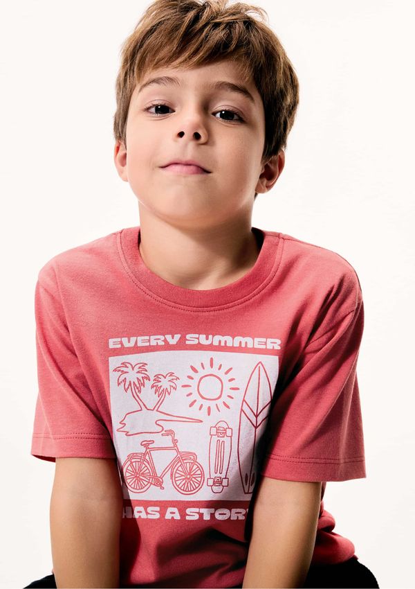 Camiseta Infantil Menino Manga Curta Com Estampa - Vermelho 006