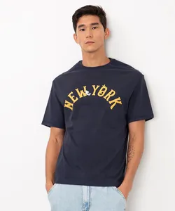 camiseta de algodão manga curta peanuts new york azul GG