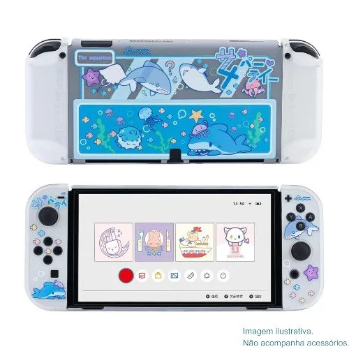 Capa Para Console Switch Geekshare Shark Party Azul A-MBI