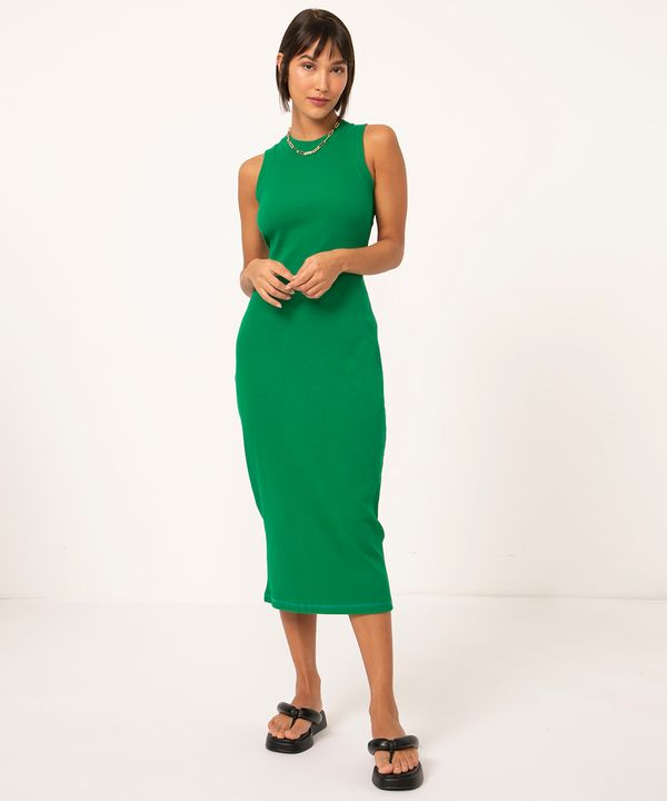 vestido básico midi decote halter neck verde bandeira PP