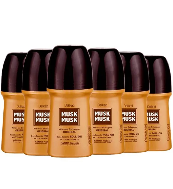 Kit Desodorante Roll On Musk Delikad 50ml - 6 Unidades
