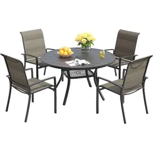 Conjunto de Mesa de Jantar para Área Externa Vicllax 5 Peças Preto W-BI
