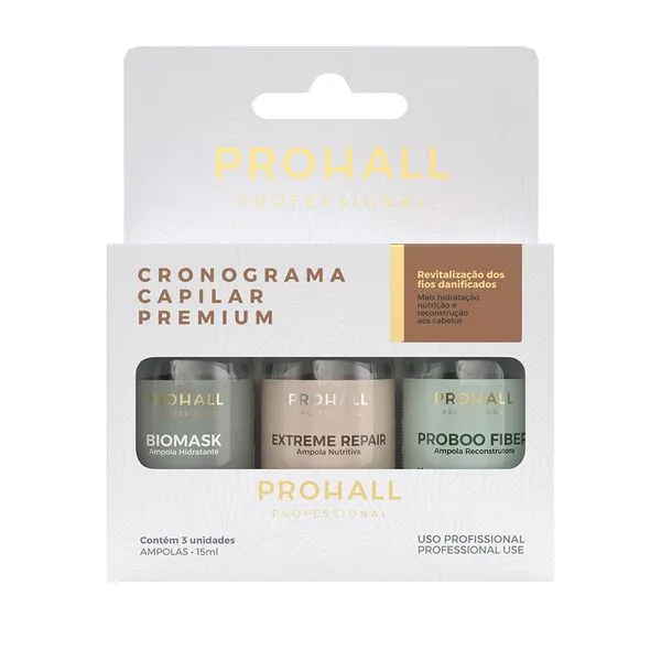 Kit Cronograma Capilar Premium Prohall Com 3 Ampolas