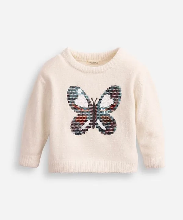 suéter de tricot infantil borboleta de paetê off white 3