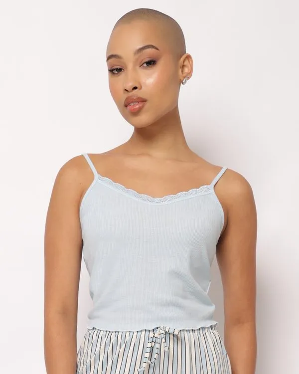 Regata Pijama Avulsa Feminina Ribana com Renda Azul G