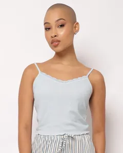 Regata Pijama Avulsa Feminina Ribana com Renda Azul G