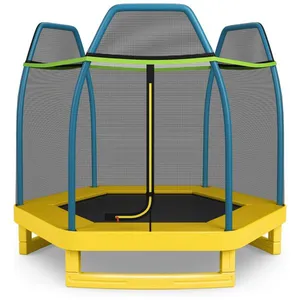 Trampolim DIÁRIO para crianças, trampolins recreativos de 7 pés, trampolim com compartimento de segurança de rede, mini trampolim interno externo