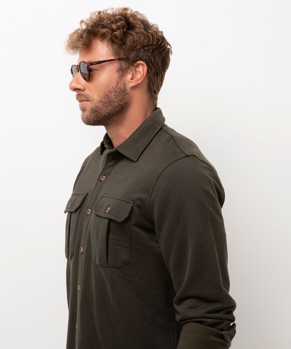 camisa texturizada manga longa verde militar M