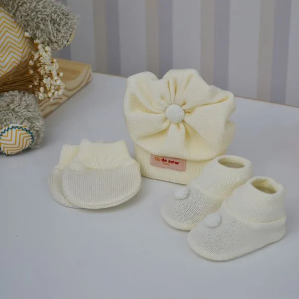 Kit Sapatos Luvas e Touca 1005 - Tam. RN Pérola