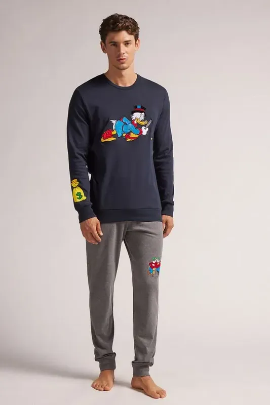 Pijama Comprido Tio Patinhas Em Algodão - Azul P
