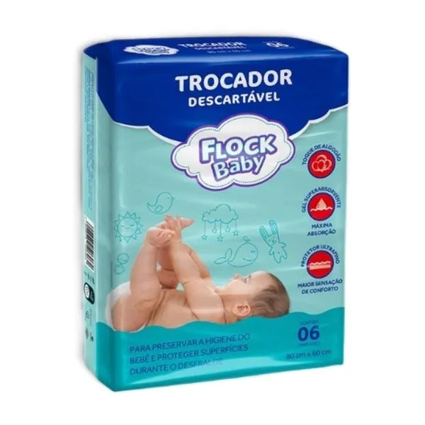 Trocador Descartável Flock Baby 80x60 cm 6 Unidades