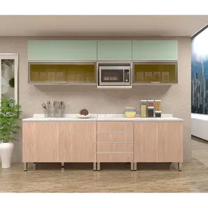Armário de Cozinha Completa 8 Peças Lis 8 Portas 6 Gavetas MDF 260cm Creme com Cumaru e Verde Jade Armário de Cozinha Completa 8 Peças Lis 8 Portas 6 Gavetas MDF Creme com Cumaru e Verde Jade
