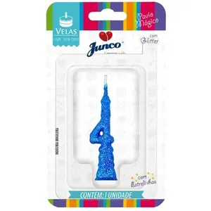 Vela de Aniversário Mini Glitter Azul N.º 4