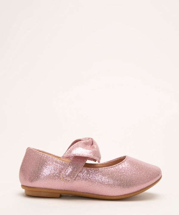 sapatilha infantil metalizada laço rosa 25