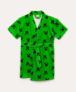 roupão infantil de algodão minecraft verde G