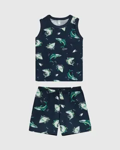Pijama Curto Infantil Menino Regata E Shorts Estampado Algodão Malwee Kids Azul - 10