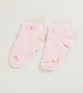 Meia com Bordado Florzinha Rosa - Tam. 18 a 25 Rosa - 18 a 21