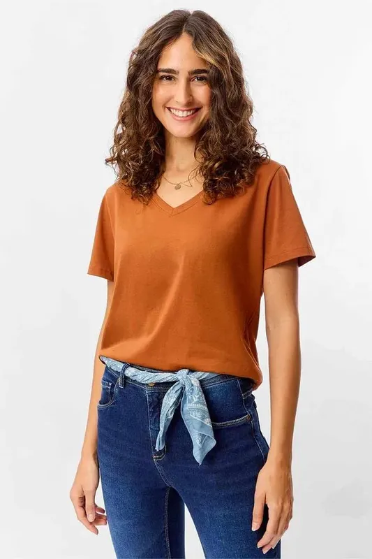 Blusa Básica Gola v Egípcia Premium Marrom MARROM/GG