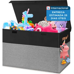 Baú Para Brinquedos Grande E Dobrável Mabahoo Preto/Cinza A-MBI