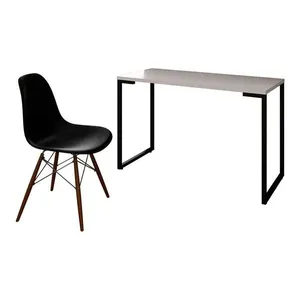 Kit Mesa Escrivaninha Fit 120cm MDP 120cm Branco com Cadeira Charles Ft1 Polipropileno Mpozenato Mesa Escrivaninha Fit 120cm Branco E Cadeira Charles Ft1 Preta - Mpozenato