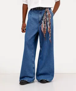calça wide leg unissex jeans babi louise azul 48