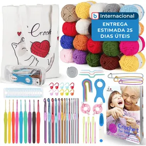 Kit Crochê Aeelike 78 Peças com Bolsa Organizadora Gato Branco Colorido A-MBI