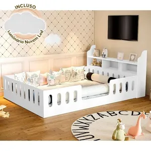 Cama Montessoriana Helo com Nicho e Luminária LED Grade de Proteção Branco Hêlo Móveis Cama Montessoriana Helo com Nicho e LED Grade de Proteção Branco