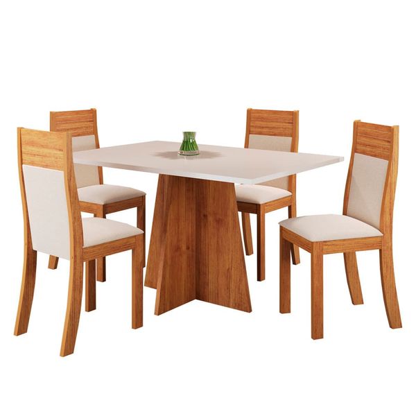 Mesa de Jantar Retangular Viero Vivere com 4 Cadeiras Roma Estofadas e Revestidas Mel/Blonde/Bronze