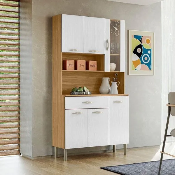 Armário de Cozinha Golden 6 Portas 1 Gaveta MDF 90,9CM Freijo Supremo Elegante Funcional Moderno