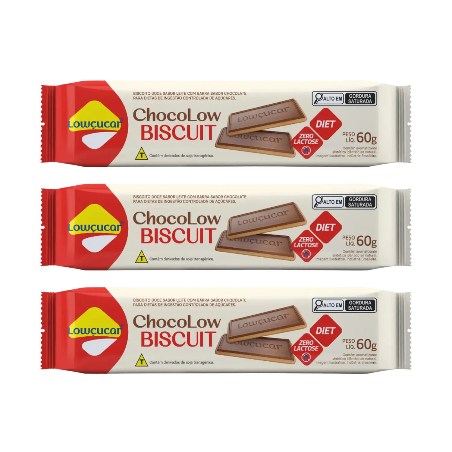 Biscoito Chocolow Biscuit Diet Zero Lactose Lowçucar - 3 Unidades 60g