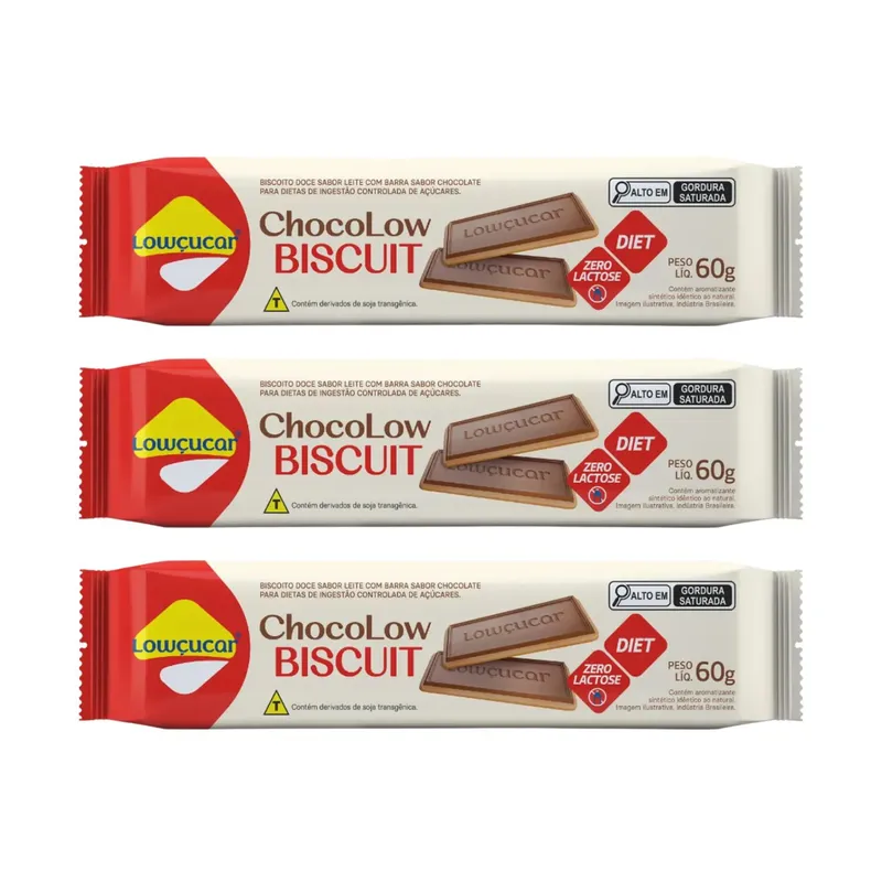 Biscoito Chocolow Biscuit Diet Zero Lactose Lowçucar - 3 Unidades 60g