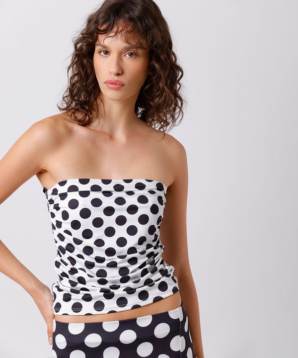 blusa feminina sem alça poá franzida mindset off white GG