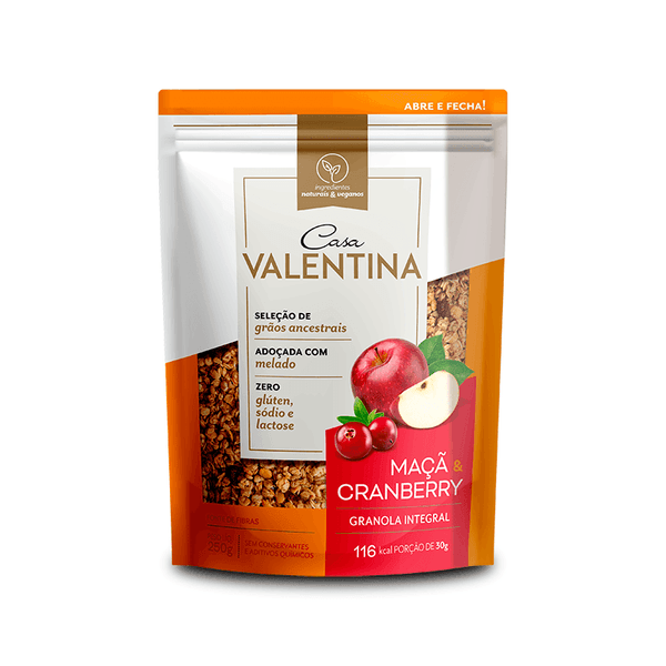Granola Maçã e Cranberries Casa Valentina 250g
