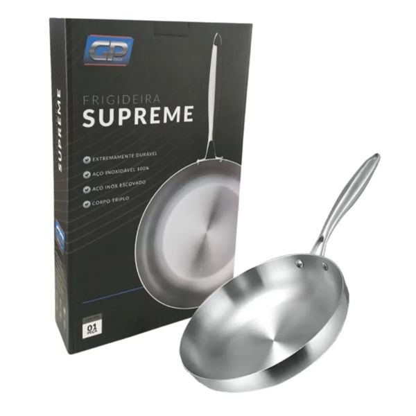 Frigideira Supreme Total Inox Corpo Triplo 1,7 Litros No 24 - Gp Inox Cinza
