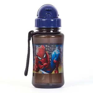 Garrafa Escolar 350ml Marvel Homem Aranha com Canudo Preta U / Preto