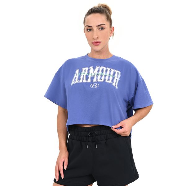 Cropped de Treino Feminino Under Armour Heivyweight Scripted Wordmark P Azul