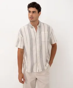 camisa de algodão listrada com bolso manga curta off white G