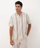camisa de algodão listrada com bolso manga curta off white P