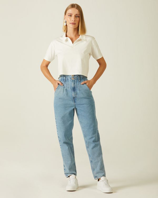 Calça Feminina Mom Fit Em Jeans 100% Algodão Azul - 34