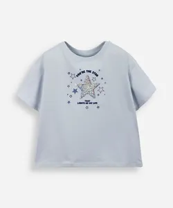 blusa infantil de algodão com estrela de paetê azul 12
