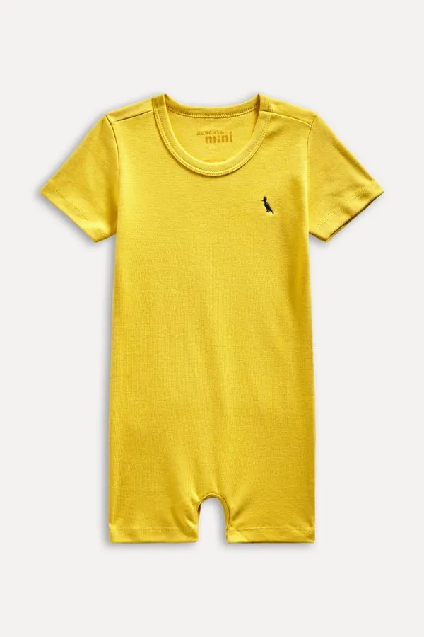 Macacao Bebe Gota Pp Bordado Amarelo - G