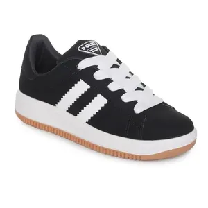 Tênis Feminino Casual Listras Quiz Preto e Branco - 36