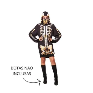 Fantasia Adulto Feminina Skull Gold Halloween Super Festas Tamanho G (MP)