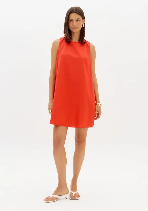 Vestido Curto Evasê Com Linho Vermelho M