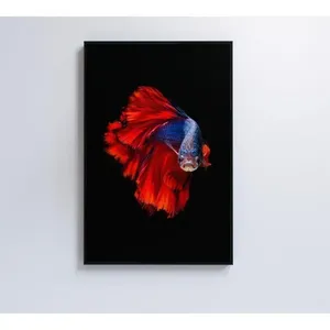 Quadro Peixe Beta Azul E Vermelho 40x60 Cm Tecido Canvas