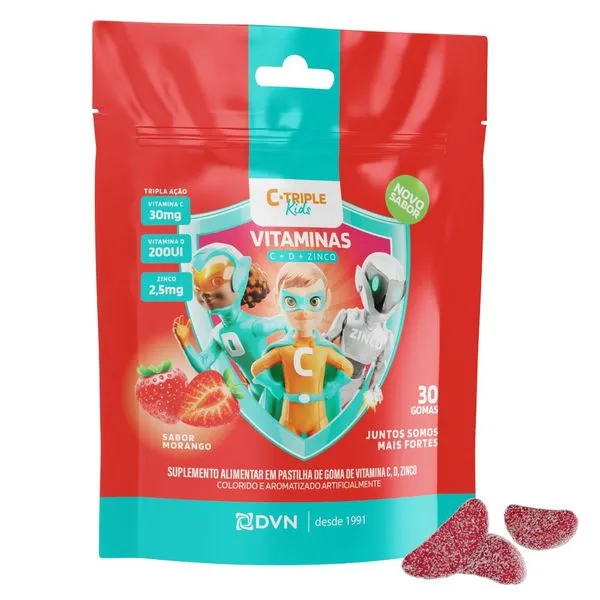 Suplemento Alimentar em Gomas C-Triple Kids sabor Morango 30 Unidades