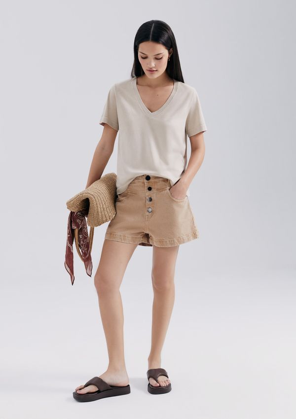 Shorts De Sarja Feminino Estonado - Bege 044