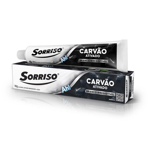 Creme Dental Clareador Sorriso Carvão Ativado 90g Gel Dental Carvão Ativado Sorriso 90g