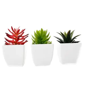 Conjunto Mini Plantas Artificias Com Vaso Latcor 3 Peças, De Plástico - BX-ASST18